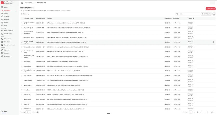 ZenTrades customer hierarchy view — after redesign