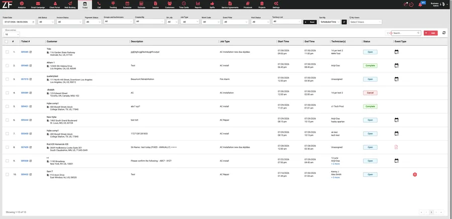 ZenTrades ticket scheduling view — before redesign